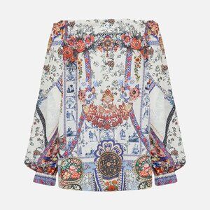 Camilla my folk art heart neck tie blouse